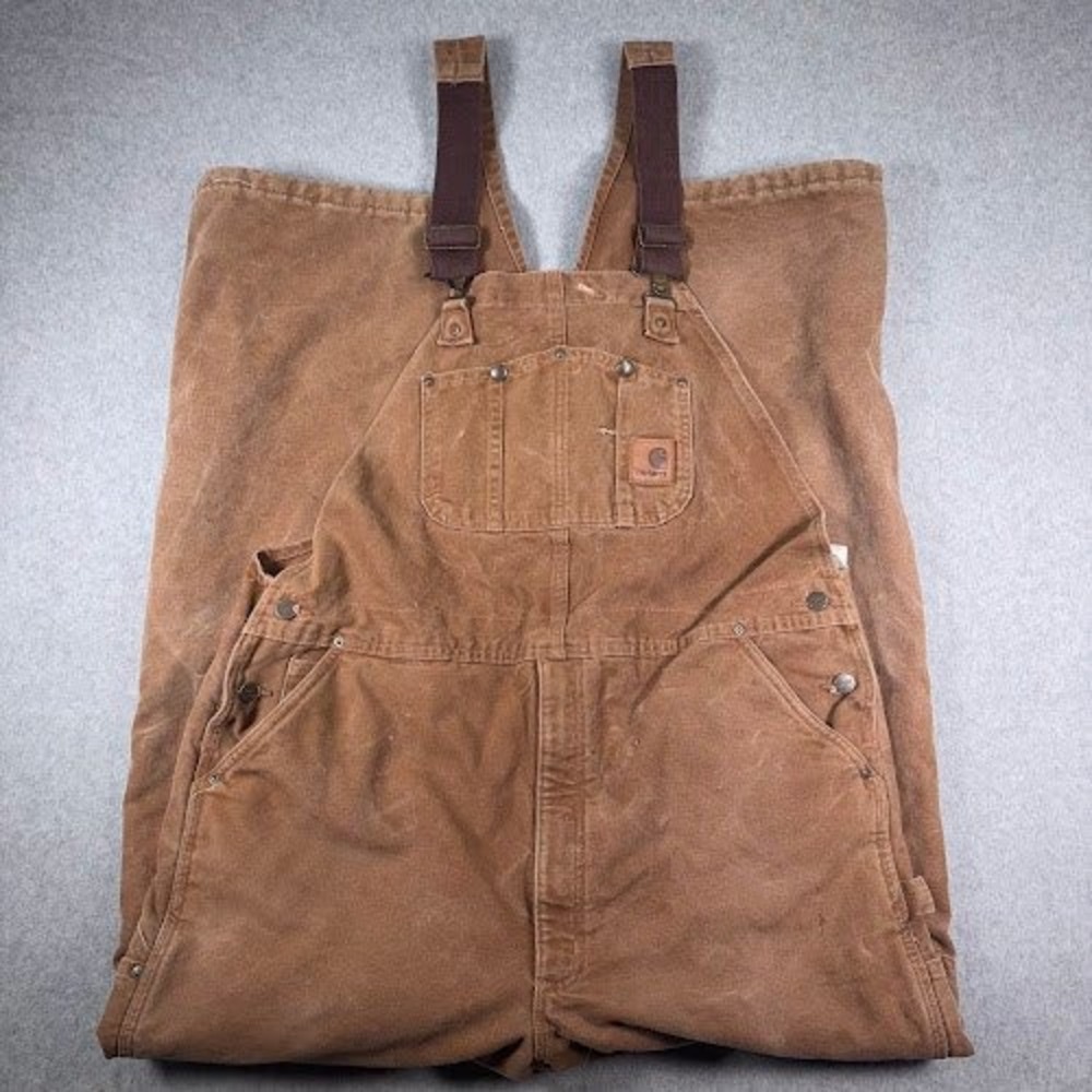 Carhartt Bib Overalls Mens‎ 42x34 Brown Duck Double Knee Distressed